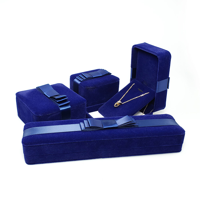 Velvet jewelry boxes bow ribbon blue packing boxes wholesale